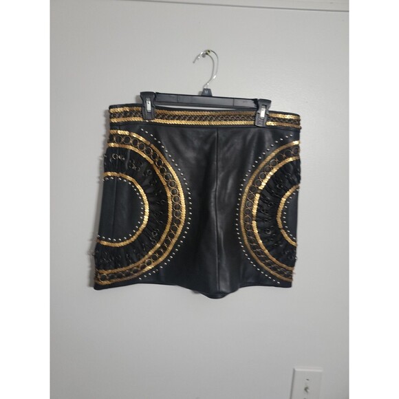 Nasty Gal Dresses & Skirts - Nasty Gal Black Genuine Leather Silver Studded Mini Skirt Punk Bloggers FestivaL